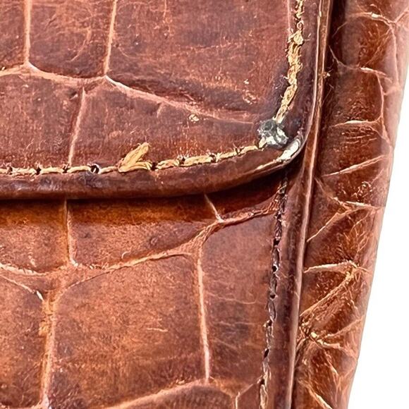Talbots Croc Print Vintage Womens Small Wallet Card Holder Flap Pocket Leather - Picture 3 of 16